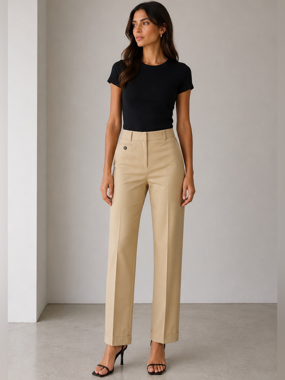 Zara Basic Straight Leg Pants in Beige